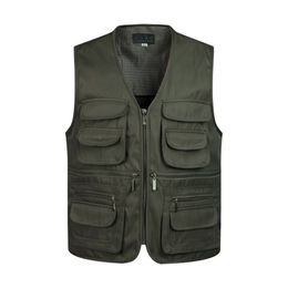 Men Multi-Pocket Classic Waistcoat Male Sleeveless Unloading Solid Coat Work Vest Pographer Tactical Mesh Vest Jacket 220801