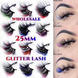 False Eyelashes Glitter Color Wholesale Resuable Mink Colored Lashes In Bulk Full Strip Fake Lash Vendor Fluffy EyelashFalse