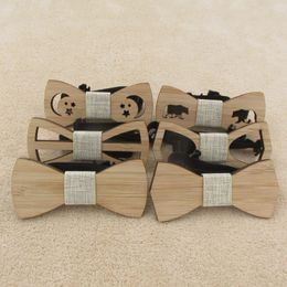 Children Kids Boys Clip On Tie For Wedding Pre Party Tied Clip Child Neck Bamboo Wooden Ties 6pcs Wholesale