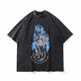 Men's T-Shirts Emo Blue Angel Anime Men Vintage Oversized T Shirts Hip Hop Streetwear Harajuku Y2k 2022 Summer Retro Cotton Tops TeesMen's