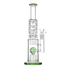 13.9-Inch Glass Bong with Ice Pinches, Green Mouthpiece, Cric Percolator, 18mm Female Joint