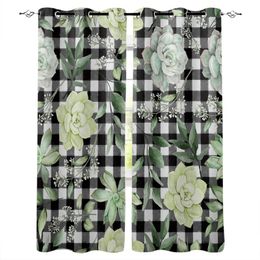 Curtain & Drapes Leaves Succulents Tile Plaid Curtains Bedroom Living Room Luxury European CurtainsCurtain