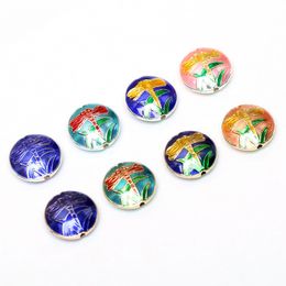 10pcs Colourful Cloisonne Round Dragonfly Beaded Insects Enamel Accessories DIY Jewellery Making Charms Pendant Necklace Earrings