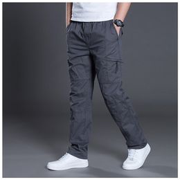 Zipper Cargo Pants Men Pocket OutDoor Full Length Pants Male Summer Straight Trousers Homme Loose Cotton Casual Pants Grey 201128
