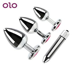 OLO Stainless Steel Anal Plug Bullet Vibrators Female Masturbation sexy Toys For Men Butt Prostate Massager