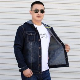 Denim Jacket Men Bomber Jeans Hoody Plus Size 4XL 5XL 6XL 7XL 8XL Hoodie Oversize Coats Mens Jean Dark Blue Hooded Men's Jackets 201127