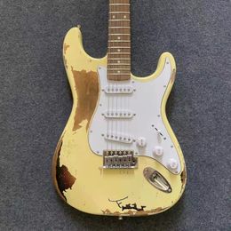 Aged Electric Guitar Cream Yellow Color Alder Guitar Body Rosewood Fingerboard 100% Handmade High Quality Guitarar
