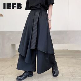 Men's Pants IEFB Japan Sstreetwear Fashion Black Trousers Stripe Contrast Colour Patchwork Irregular Loose Ankle Length 220826