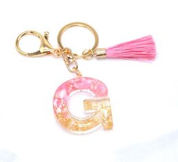 Mix Colour Letter Crystal Arylic Liquid Keychain Women Car Key Chains Ring Car Bag Tassels Pendent Charm Gift High Quality