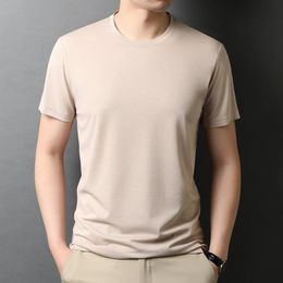 Men's T-Shirts Mulberry Silk Summer Mens High Quality Short Sleeve Round Collar Casual Male Simple Thin Man Tees 3XLMen's