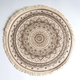 Carpets Nordic Round Carpet Rugs Boho Ethnic Mandala Tassel For Living Room Cotton Linen Big Floor Rug Modern Classic 90cm MatsCarpets