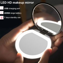 Compact Mirrors Lighted Makeup Mirror Light Mini Round Portable Led Make Up Sensing Usb Chargeable Valentine's Day GiftCompact CompactCompac