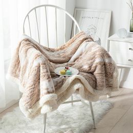 Blankets Artificial Fur Sofa Blanket Flannel Soft Double Layer Thickening Keep Warm Fluffy Fleece Plush Air Conditioning Bed Cover