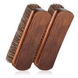 2pcs Horse Hair Shoe Polish Brush Shine Brushes Wooden Handle With Bristles For Boots Shoes & Other Leather Care Brush 201021