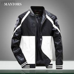 2022 Men Leather Jackets Patchwork Hip Hop Embroidery Baseball Bomber Jacket Men Autumn Motorcycle Outerwear Jackets Stand Collar L220801