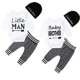Clothing Sets Baby Boy Clothes Letter Print Bodysuit Romper Gary Pants Beanie Hat 0-18M Born Infant Toddler Spring Fall Casual OutfitsClothi