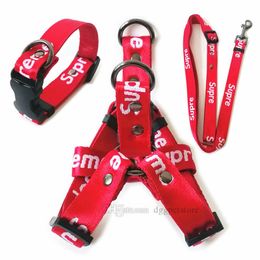 Designer Dog Collar and Leashes Set Trendy Dog Harness Seat Belts Printed Letter Pet Collars for Small Medium Large Dogs Cat French Bulldog Poodle Corgi Pug Red B54