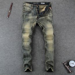 Italian Style Men Jeans Fashion Retro Denim Long Buttons Pants Slim Fit Elastic Classical Jeans Men Vintage Designer Jeans homme T200614