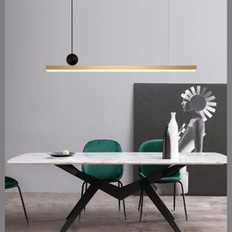 Pendant Lamps Modern Loft Pure Copper Led Chandelier Design Long Strip Living Room Dinner Restaurant Suspension Light Fixtures