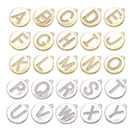 Diamond English A-Z 26 Letters Necklace Pendants Round Gold And Silver Plated Fine Quality Initial Coin Charms Diy Making Jewelry Accessories For Women Men Wholesale
