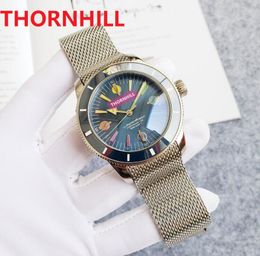 Factory Top quality three stiches Watch 46mm Automatic Mechanical Stainless Steel Mesh Mens 5ATM waterproof hip hop cool Wristwatches Montre de luxe gifts