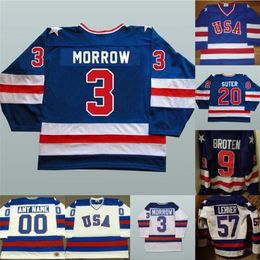 Mit 1980 Miracle On Ice Hockey Jerseys Mens 3 Ken Morrow 16 Mark Pavelich 20 Bob Suter Team USA Hockey Jersey Blue White