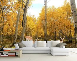 Custom 3D wallpaper mural Birch forest autumn leaves 3D TV background wall painting bedroom lounge decaration wallpapers on the walls