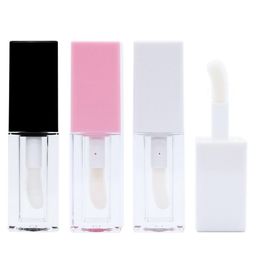 5ML Square Clear Lip Gloss Wand Tube Refillable Bottle Big Brush Plastic Pink White Black Lid Empty Makeup Foundation Liquid Lipstick Cosmetic Packaging Container