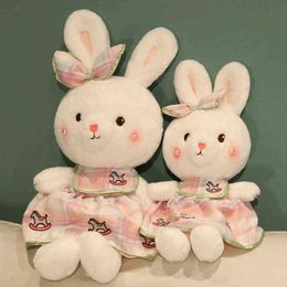 1Pc 4050Cm Sweet Fluffy Bunny Cuddle Filled Bow Rabbit Doll With Skirt Cute Rabbit For Girls Birthday Gift J220729