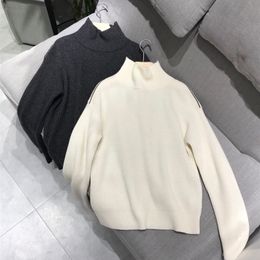 2020 new ladies fashion long sleeved sexy casual small stand up collar side cashmere sweater 0824 LJ201113