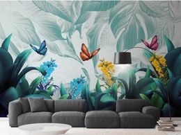 Custom 3D wallpaper mural Hand Painted Tropical Plants Murals on the wall 3d wallpapers living room bedroom lounge papel de parede