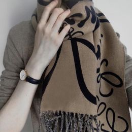 High end Winter Graffiti Letter Double sided Cashmere Scarf for Women's Winter Thickened and Warm Rowe Jacquard Wool Men's Scarf