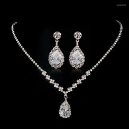 Chains 2022 Women Water Drop Necklace & Earring Jewellery Set Earrings Crystal Wedding