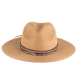 the fedora UK - Wide Brim Hats Women Summer Panama Fedora Straw Hat Man Sun Shade Beach Delicate Belt BrimWide HatsWide