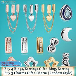 925 Silver Fit Pandora Charm 925 Bracelet Star Timeless Sparkle Heart Dangle Clip charms set Pendant DIY Fine Beads Jewellery