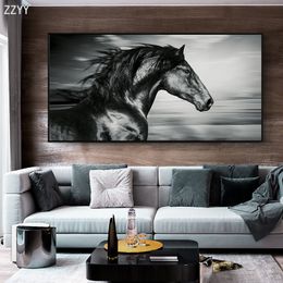 Modern Running Black Brown Steeds Horse Canvas Print Painting on The Wall Living Room Decoraive Picture Wall Decor Canvas Poster