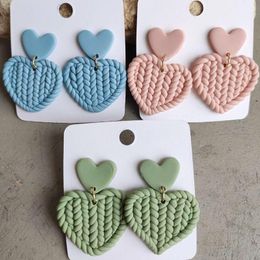 Dangle & Chandelier Fall Winter Handmade Cute Knitting Braided Pattern Heart Shape Polymer Clay Earring Sets Women JewelryDangle