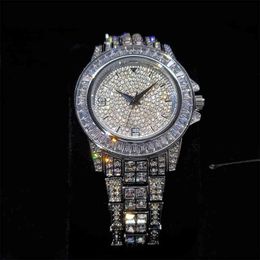 MISSFOX Diamond Dial Wristwatch Men Luxury White Gold Round Men Quartz Watch Water Ristant Blingbling Watch For MaleYKW9