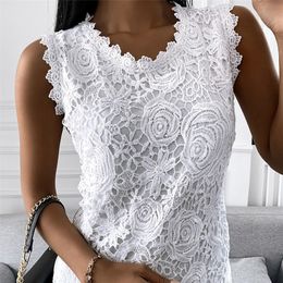 Vintage Lace Jacquard TShirt Women Summer Sleeveless Solid Color Vest Top Ladies Casual ONeck Camisole Tank Shirts Plus Size 220615