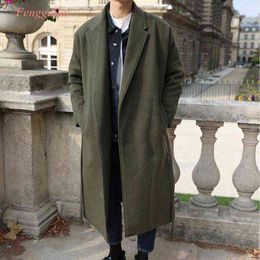 Men's Wool & Blends Casual Loose Winter Fashion Long Coats Turn Down Collar Solid Blend Coat And Jacket Open Stitch Overcoat Kend22 T220810