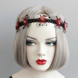 Black Lace Garland Headband Mesh Floral with Dots & Red Florals Lace Headbands Movement Absorb Makeup Accessories