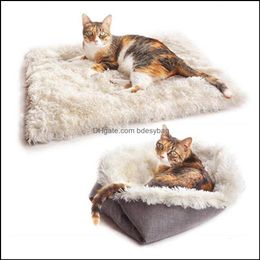 Cat Beds Furniture Supplies Pet Home Garden Foldable Super Soft Dog Slee Mat Nest Plush Bed Winter Warm Pets Mats Drop 258S Delivery 2021