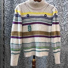 High Quality Sweaters 2020 Spring Fashion Jumpers Women Striped Patterns Knitting Long Sleeve Casual Wool Pullovers Female Tops LJ201113