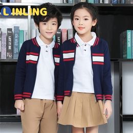 LINLING Kids Uniform Child Long Sleeve School Uniform British Children's School Wear Primary Students Class Clothes V235 LJ201128