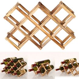 Retro Foldable Wooden Wine Bottle Holders for Kitchen Living Room Bar Decorative Cabinet Red Display Storage Racks 220509