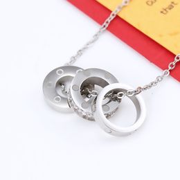 fashion silver designer necklace luxury Jewellery solitaire double circle womens party white diamond stainless steel link chain rose gold womens pendant necklaces