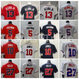 Mens Baseball Jersey 13 Ronald Acuna Jr. Olson Dansby Swanson Freddie Freeman Ozzie Albies Max Fried Hank Aaron Chipper Jones Red Quality Stitched Men Jersey