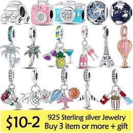 925 Sterling Silver Dangle Charm Eiffel Tower Camera Plane Travel Beads Bead Fit Pandora Charms Bracelet DIY Jewellery Accessories