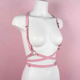 Nxy Sm Bondage Festive Carnival Clothing Fashion Harajuku Leather Suspender Pink Punk Ladies Garter Sword Belt Body Strap220419