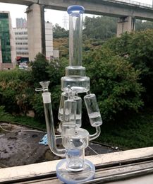 17 inch Blue Delicate Glass Water Bong Hookahs with Honeycomb Philtres Percolator 14mm male joint Smoking Pipes
